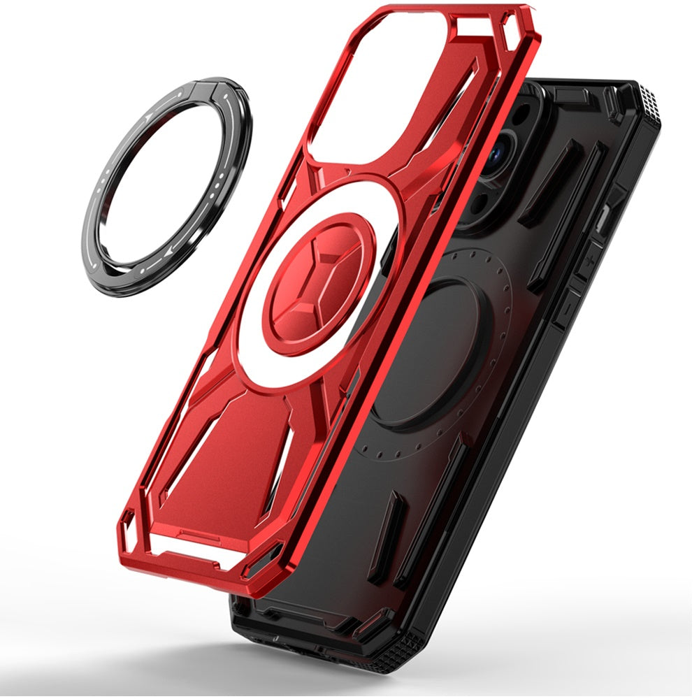 For Apple iPhone 15 Pro Hybrid Magnetic Ring and 360° Rotational Kickstand with MagSafe Compatible, Military Grade Drop Protection Case Cover Red