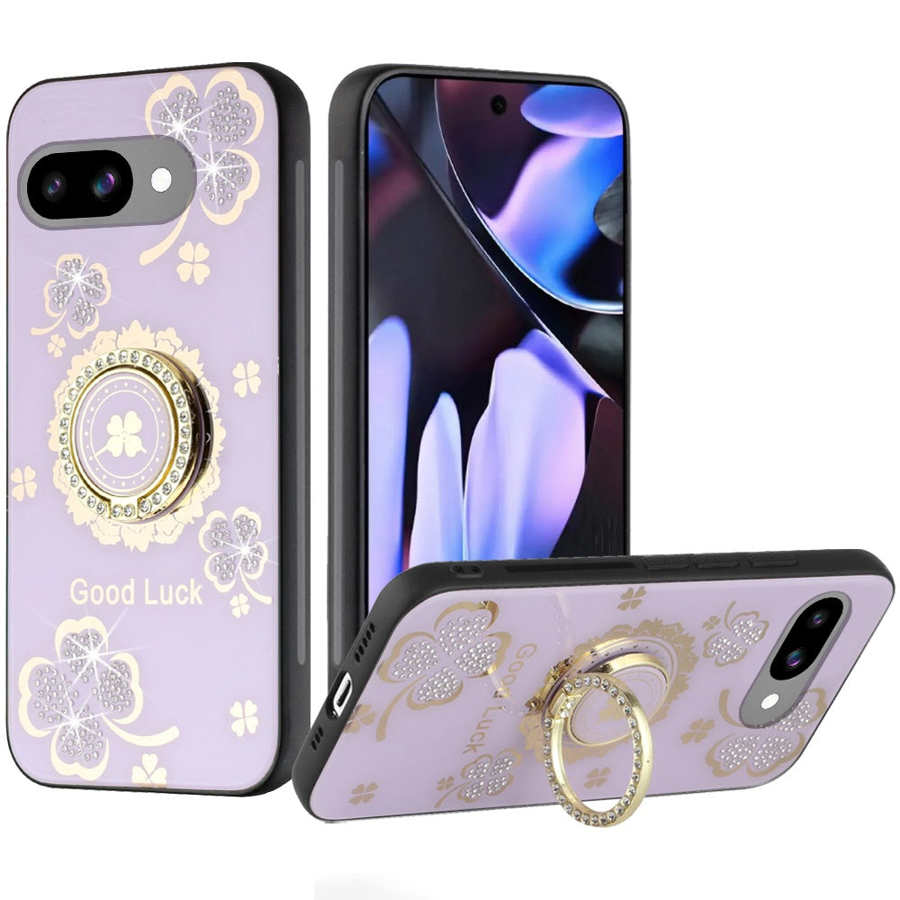 For Google Pixel 9A Diamonds 3D Fashion Bling Sparkly Glitter Ornaments Engraving Hybrid with Ring Stand Case Cover