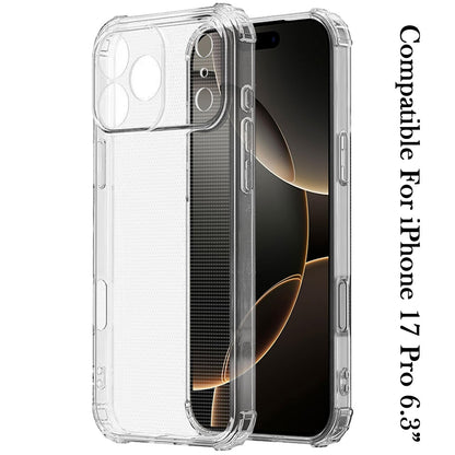 For Apple iPhone 17 Pro Hybrid Transparent Thick TPU Rubber Silicone 4 Corners Gel Shockproof Protective Slim Back Case Cover Clear