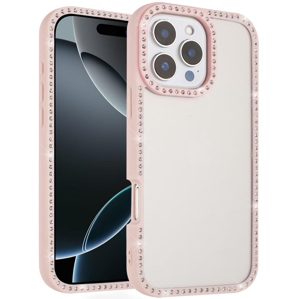 For Samsung Galaxy A36 Diamond Full Rhinestone Clear Hybrid Protective, Sparkly Bling Transparent Shockproof Bumper All Around Case Cover Light Pink