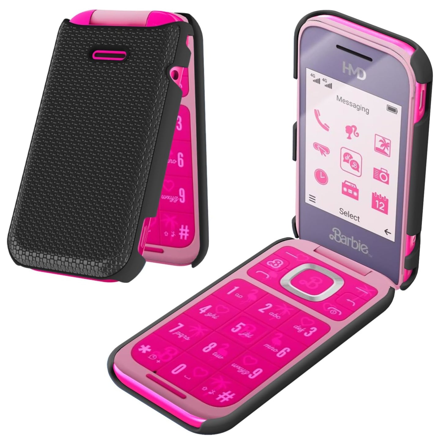 For HMD Barbie Flip Dual Layer Slim & Tough Hybrid Shockproof Heavy Duty Rubber TPU Matte with Textured Rugged Shell Protection Case Cover
