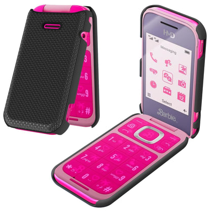 For HMD Barbie Flip Dual Layer Slim & Tough Hybrid Shockproof Heavy Duty Rubber TPU Matte with Textured Rugged Shell Protection Case Cover