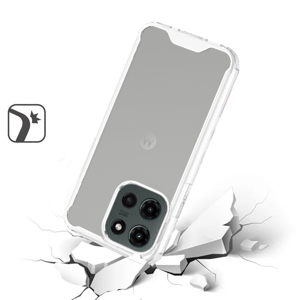 For Motorola Edge 2025 Clear Colored Shockproof Transparent Hard PC + Rubber TPU Hybrid Bumper Shell Slim Protective Case Cover Clear
