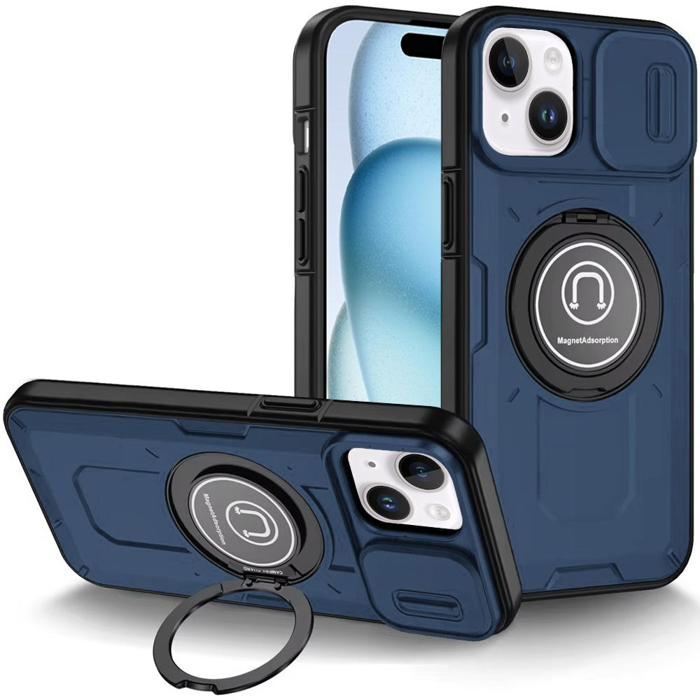 For Apple iPhone 11 Pro Max Build in Invisible Magnetic Ring Stand with Slide Camera Protector, fit Magnetic Car Mount [Compatible with MagSafe] Case Cover Blue