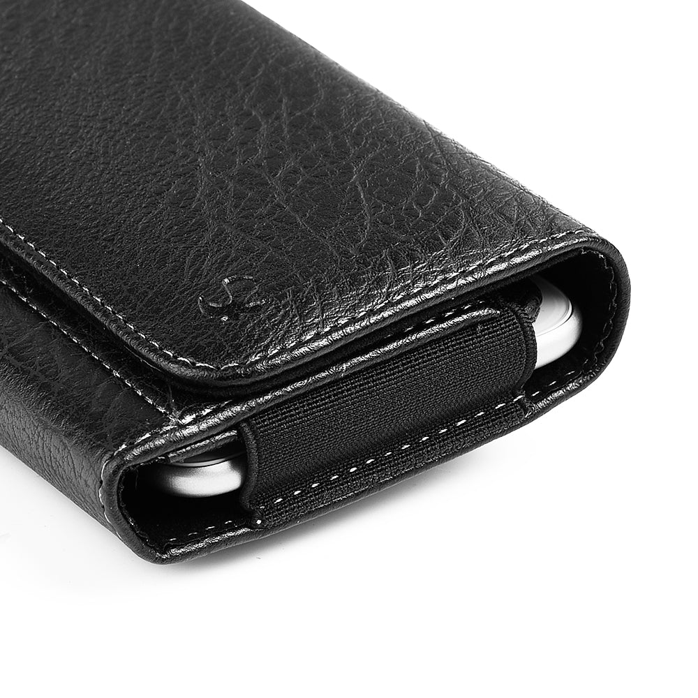 For Apple iPhone 16 Pro (6.3") Universal Horizontal Cell Phone Leather Pouch Holster Carrying Case with Credit Card Slots & Belt Clip Loop Cover [Black]