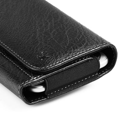 For Apple iPhone 16 Pro (6.3") Universal Horizontal Cell Phone Leather Pouch Holster Carrying Case with Credit Card Slots & Belt Clip Loop Cover [Black]