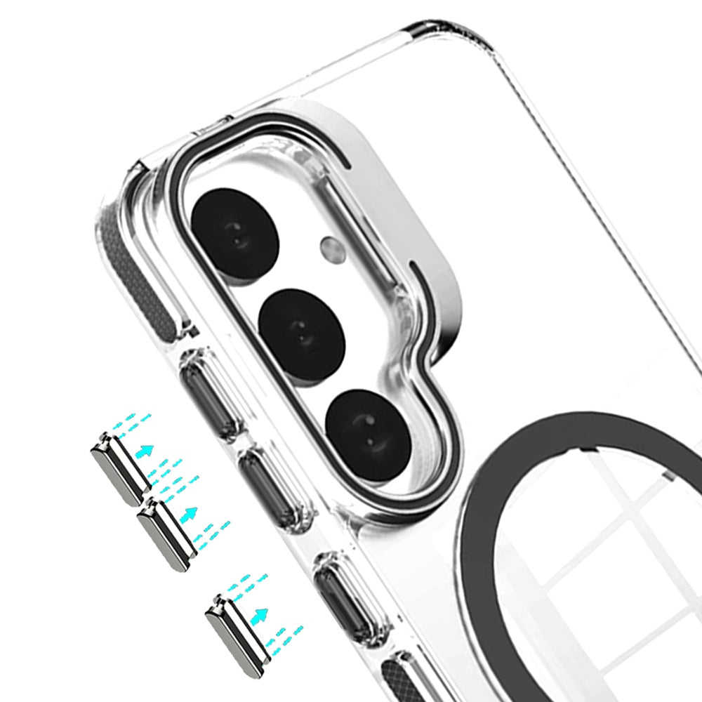 For Samsung Galaxy S25+ /S25 Plus /S24+ Plus Built-in Camera Kick-Stand, Compatible with MagSafe, Transparent Colorful Edged Tough Hybrid TPU Case Cover Clear Black