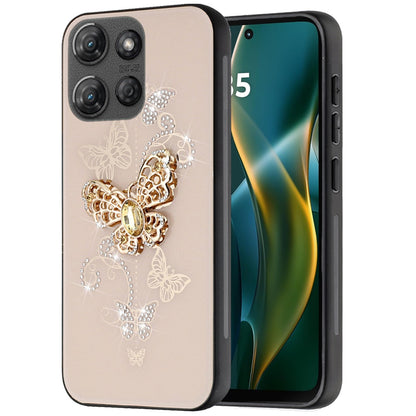 For Motorola Moto G 5G /Moto G 2025 Diamonds 3D Fashion Bling Sparkly Glitter Ornaments Engraving Hybrid with Ring Stand Case Cover