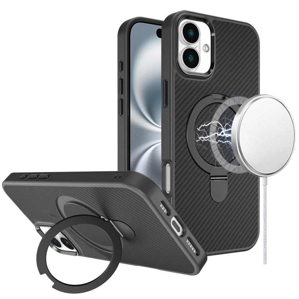 For Samsung Galaxy S25+ /S25 Plus /S24+ Plus Hybrid Carbon Fiber Design with MagSafe Compatible [Magnetic Circle], Ring Stand Shockproof Slim TPU Case Cover
