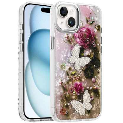 For Apple iPhone 11 Epoxy Glitter Flowers Bling 3D Butterfly Fashion TPU Hybrid with Shockproof Protection Case Cover