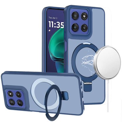 For Motorola Moto G 5G 2025 Magnetic Circle Back with Ring Stand Full Rotation Matte Hybrid Shockproof Case Cover