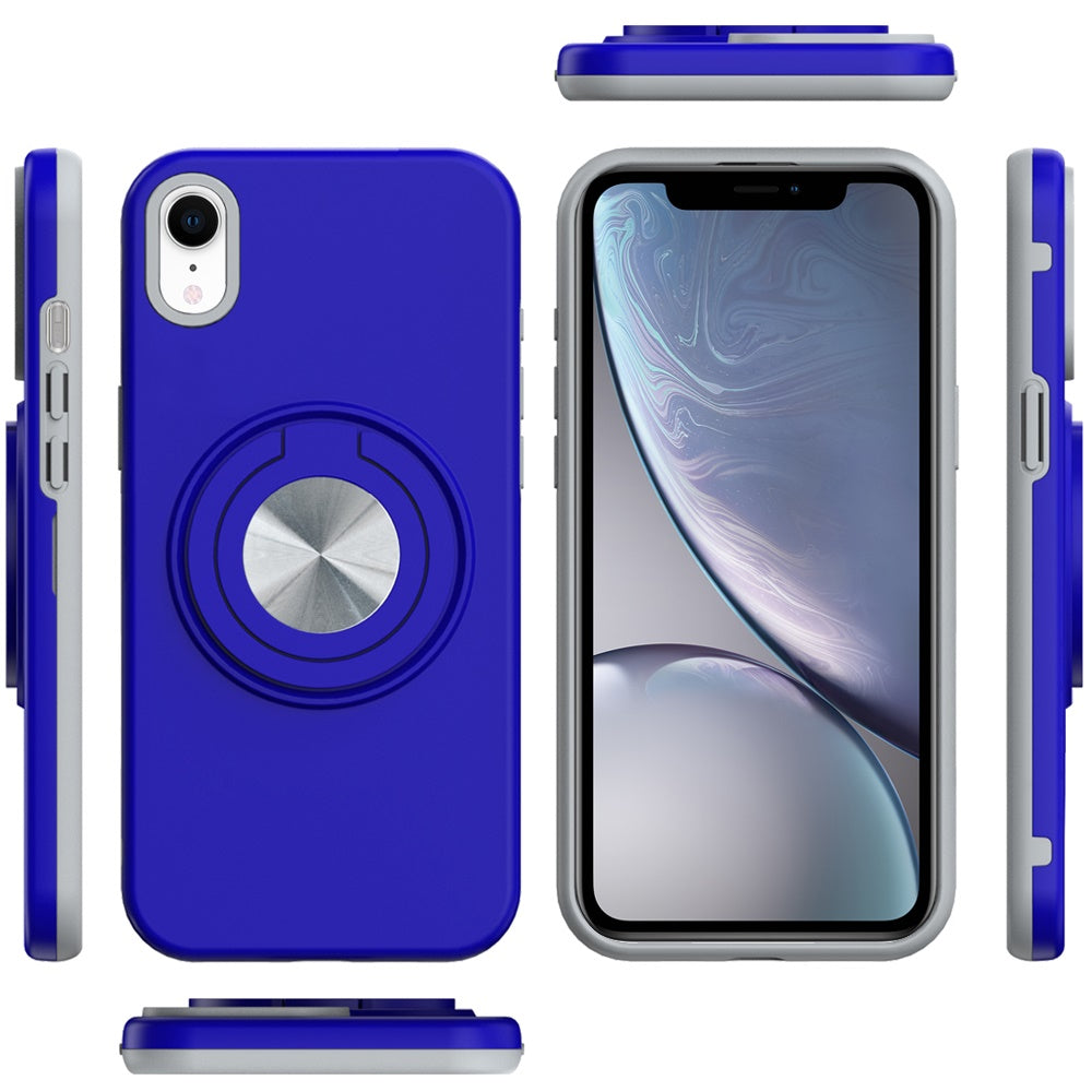 For Apple iPhone XR Metal Matte Hybrid with Invisible Rotational Ring Stand, Car Mount Friendly, Military Grade Slim Fit Sturdy Case Cover