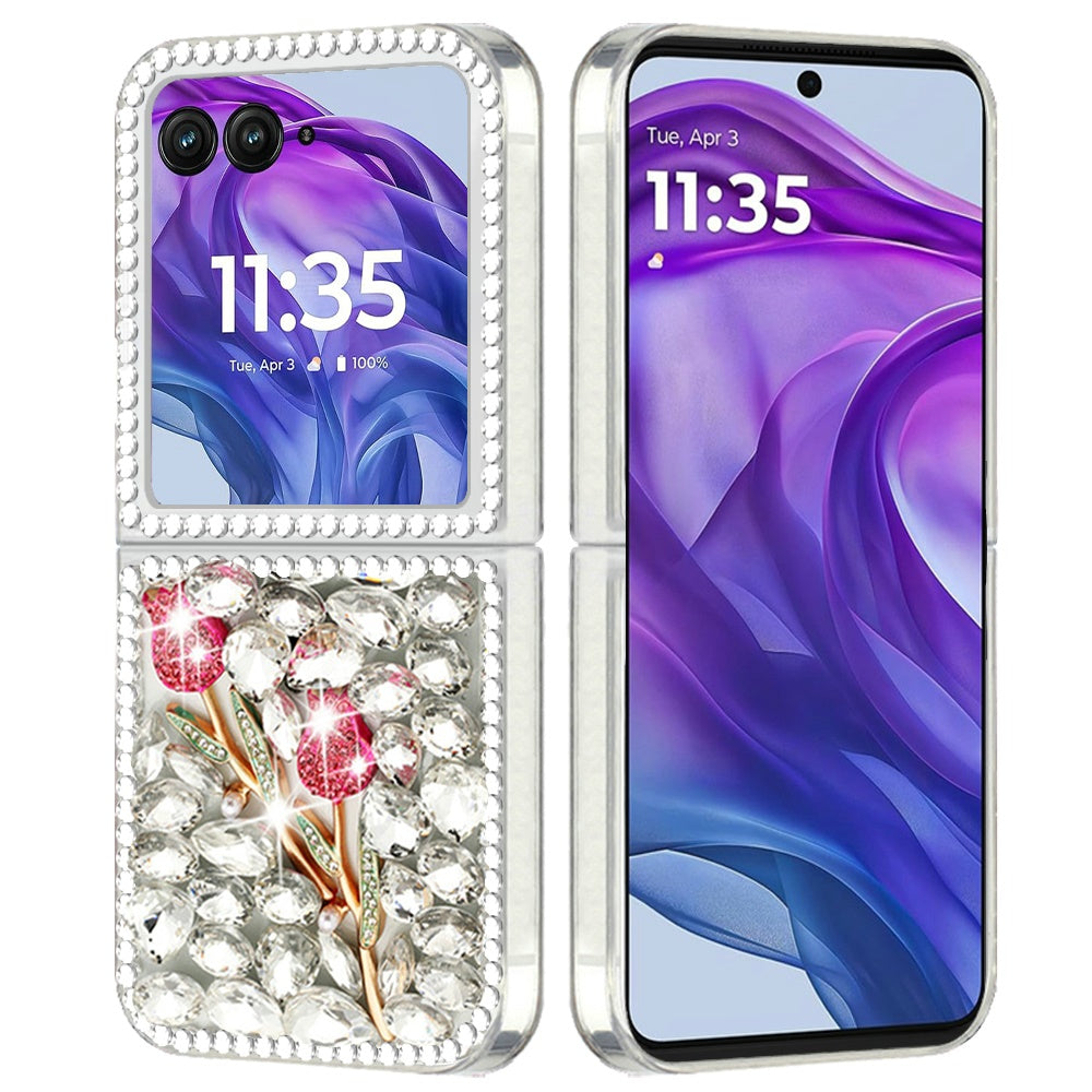 For Motorola Razr+ PLUS (2025 /2024) Bling Crystal 3D Full Diamonds Luxury Sparkle Rhinestone Hybrid Protective Case Cover