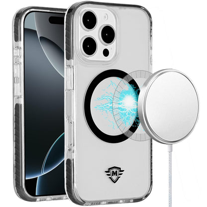 For Apple iPhone 15 Pro Max (6.7") Hybrid Transparent TPU Circle Magnetic [Compatible with MagSafe] Shockproof Color Frame Bumper Case Cover