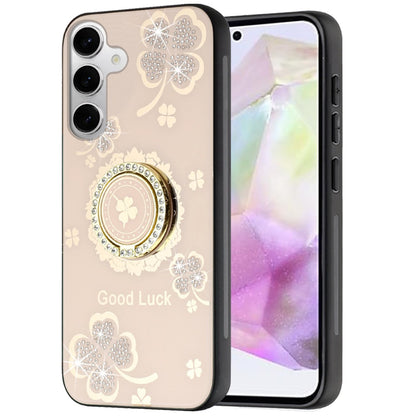 For Apple iPhone SE 4 Diamonds 3D Fashion Floral Bling Sparkly Glitter Ornaments Engraving Hybrid with Ring Stand Case Cover Gold Good Luck Floral