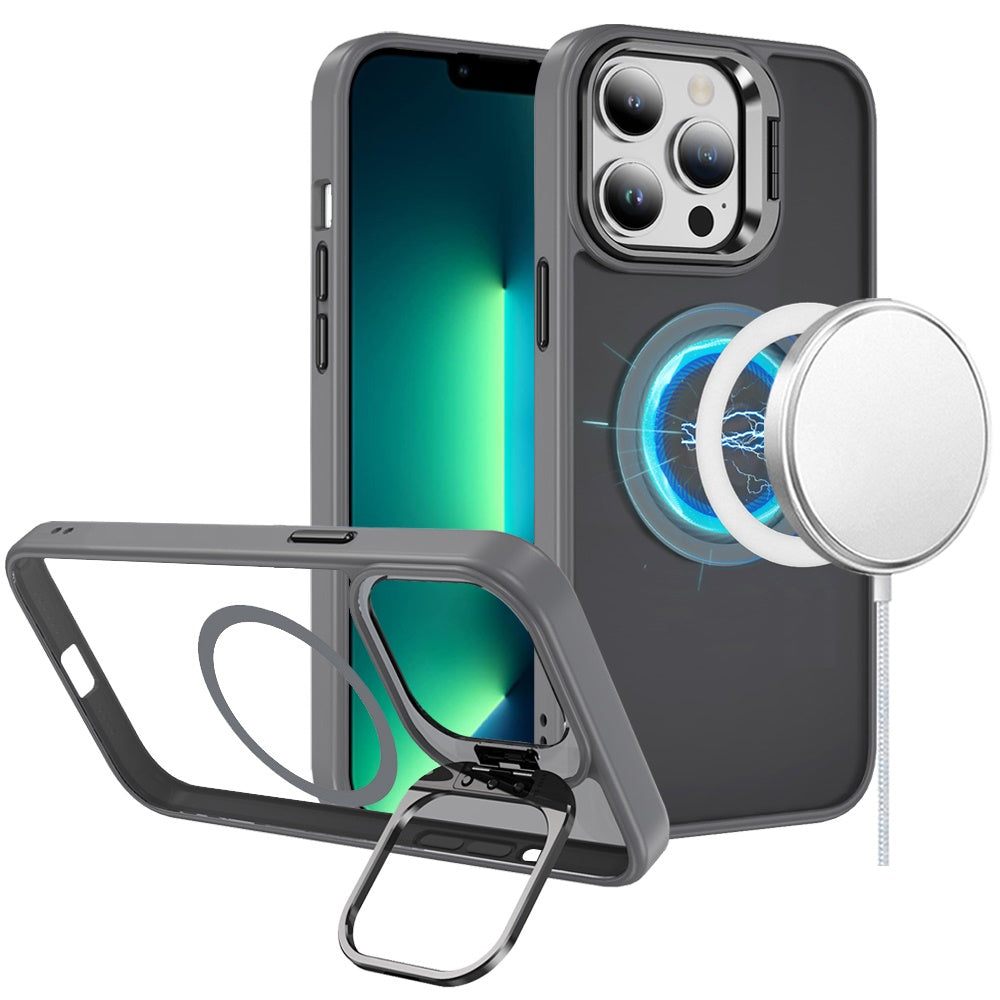 For Apple iPhone 12 Pro Max Heavy Duty Metallic Hybrid Tough TPU with Camera Ring Stand, MagSafe Compatible, Rugged Drop Protection Case Cover