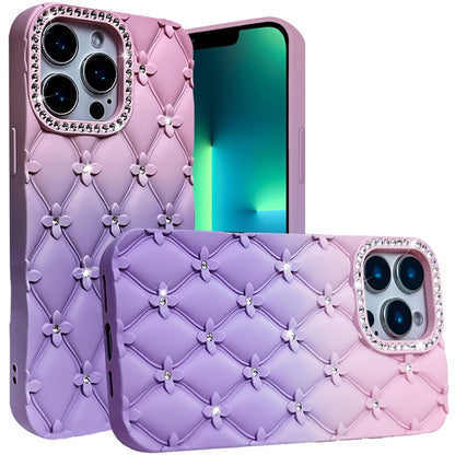 For Samsung Galaxy S25 Ultra Fashion Flower Design Sparkle Glitter Shimmer Rhinestone Bling Floral Accents, Leather Texture TPU Case Cover Light Pink /Light Purple