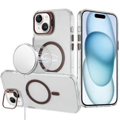 For Apple iPhone 16 Pro Max Transparent Hybrid Magnetic Circle with Camera Lens Kickstand, Shockproof Slim TPU PC Case Cover