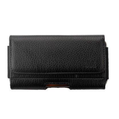 For Apple iPhone 16 (6.1") Universal Leather Horizontal Holster Pouch with Credit Card Slots Wallet & Belt Loop Clip Carrying (Fit up to 6.1" Screen) [Black]