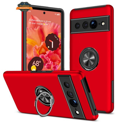 For Google Pixel 10 Pro XL Military Grade Hybrid Case with Flat Metal Ring 360° Rotation Kickstand, Slim Fit Back Hard PC Case Cover