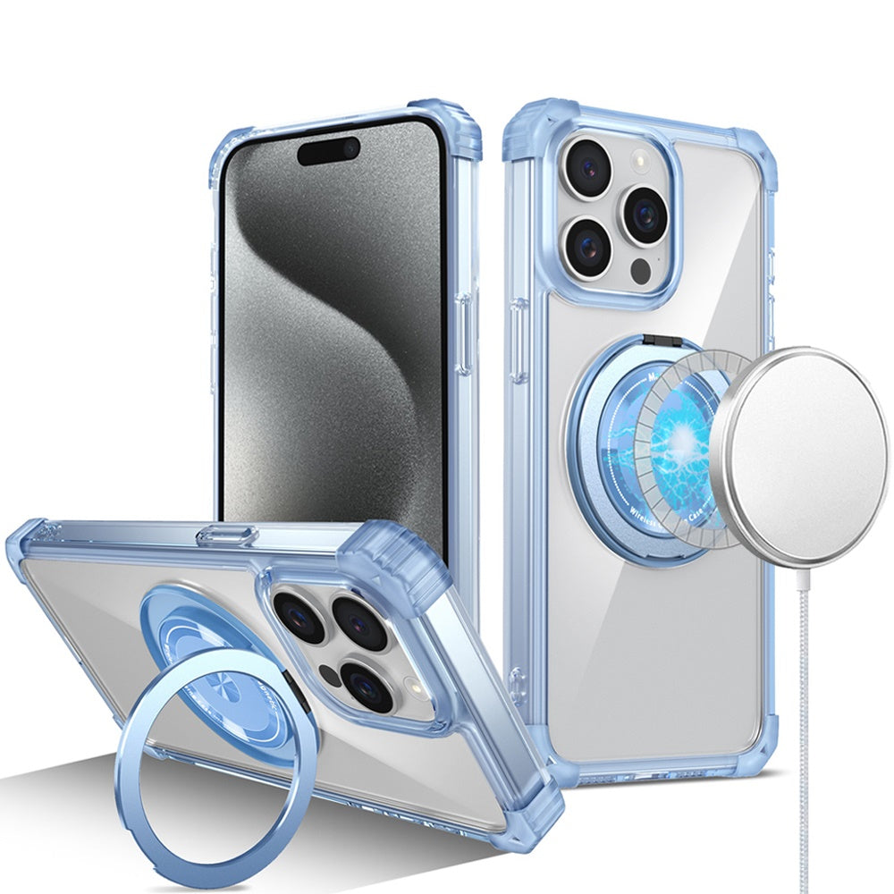 For Apple iPhone 16 (6.1") Magnetic [Compatible with Magsafe] with 360° Rotatable Ring Holder Invisible Stand Transparent Case Cover