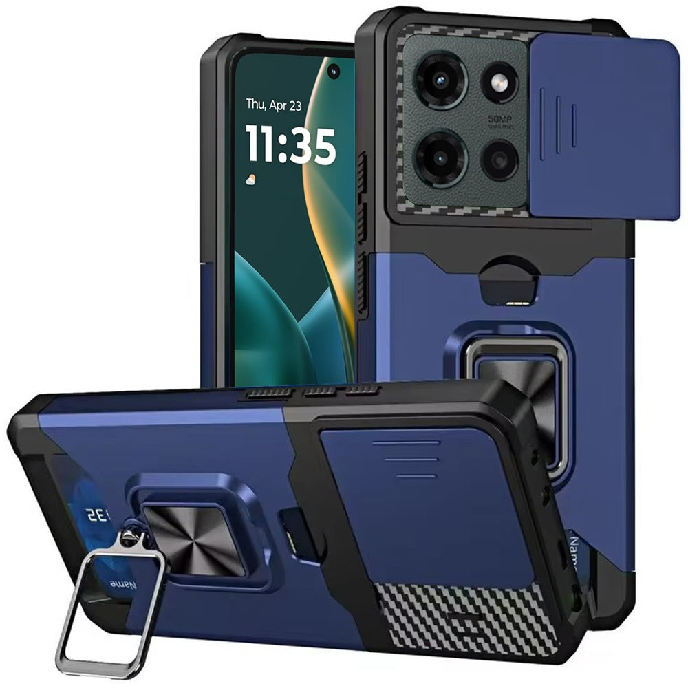 For Motorola Moto G Stylus 5G 2025 Wallet Case with Ring Stand & Slide Camera Cover Back Credit Card Slot Holder, Military Grade Case Cover