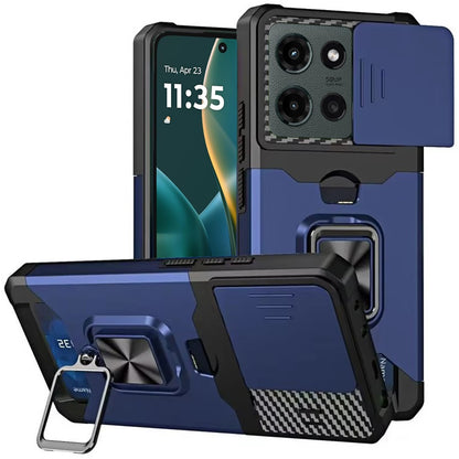 For Motorola Moto G Stylus 5G 2025 Wallet Case with Ring Stand & Slide Camera Cover Back Credit Card Slot Holder, Military Grade Case Cover