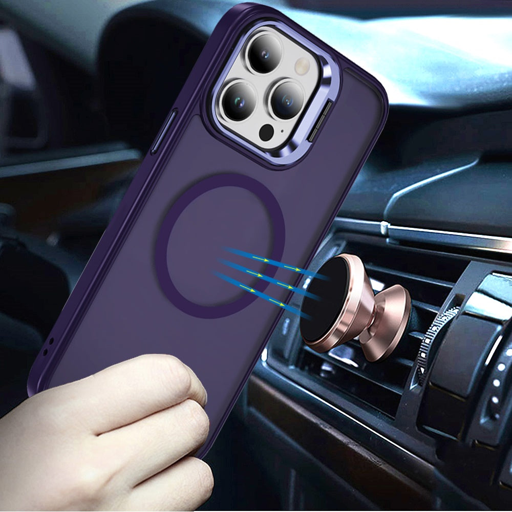 For Apple iPhone 16 Pro Max Heavy Duty Metallic Hybrid Tough TPU with Camera Ring Stand, MagSafe Compatible, Rugged Drop Protection Case Cover