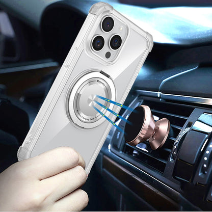 For Apple iPhone 16 (6.1") Magnetic [Compatible with Magsafe] with 360° Rotatable Ring Holder Invisible Stand Transparent Case Cover