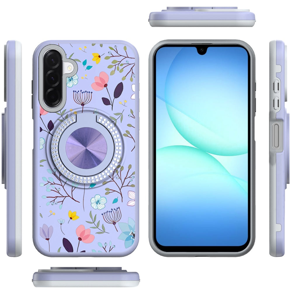 For Samsung Galaxy A17 5G Pattern Design Hybrid with Invisible Ring Stand & Magnetic Back, Shockproof Protective Grip Case Cover