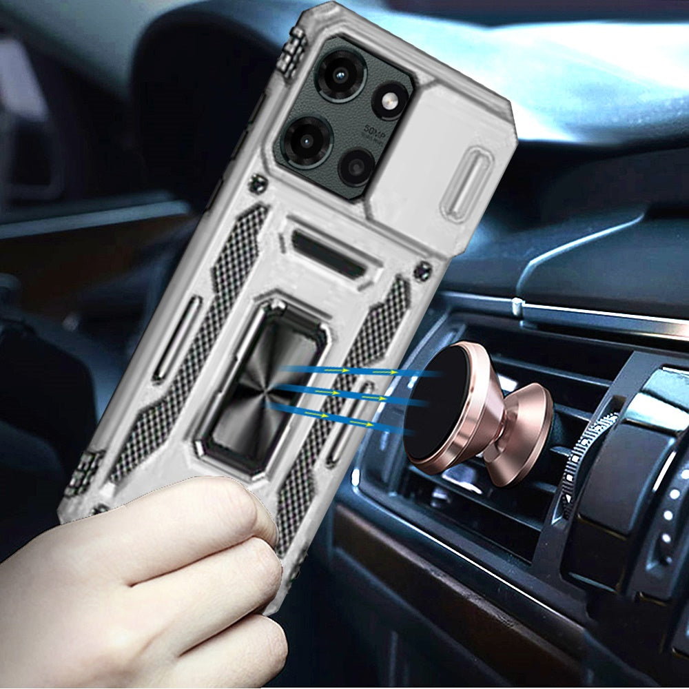 For Motorola Moto G Stylus 5G 2025 Tough Hybrid Case with Movable Camera Window & Metal Ring Stand Shockproof Case Cover