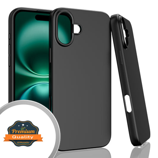 For Apple iPhone 16 (6.1") Slim Thin Silicone Soft Skin Flexible TPU Gel Rubber Candy Gummy Protective Hybrid Case Cover Black