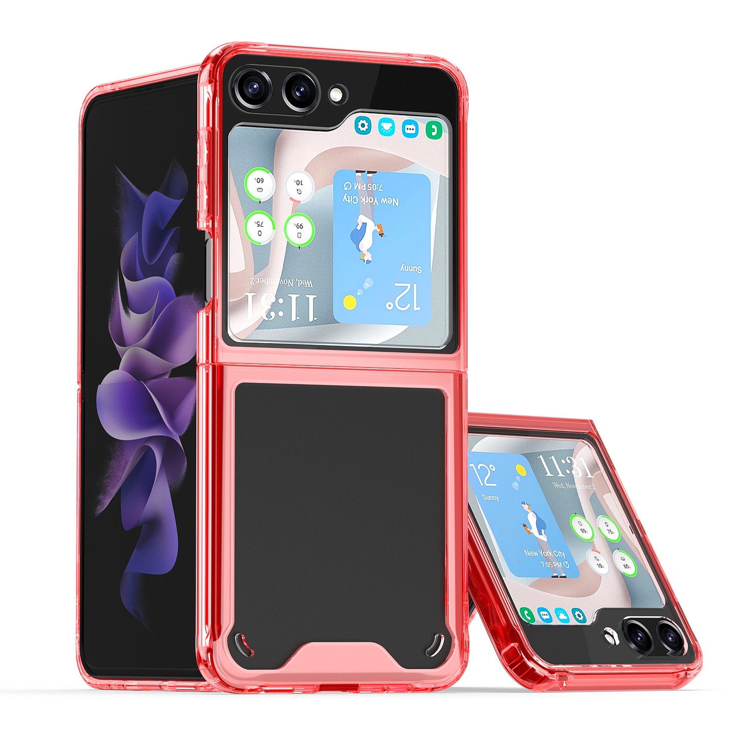 For Samsung Galaxy Z Flip 7 FE Transparent Hybrid Shockproof Hard PC Slim Durable TPU Bumper Protection Case Cover Red