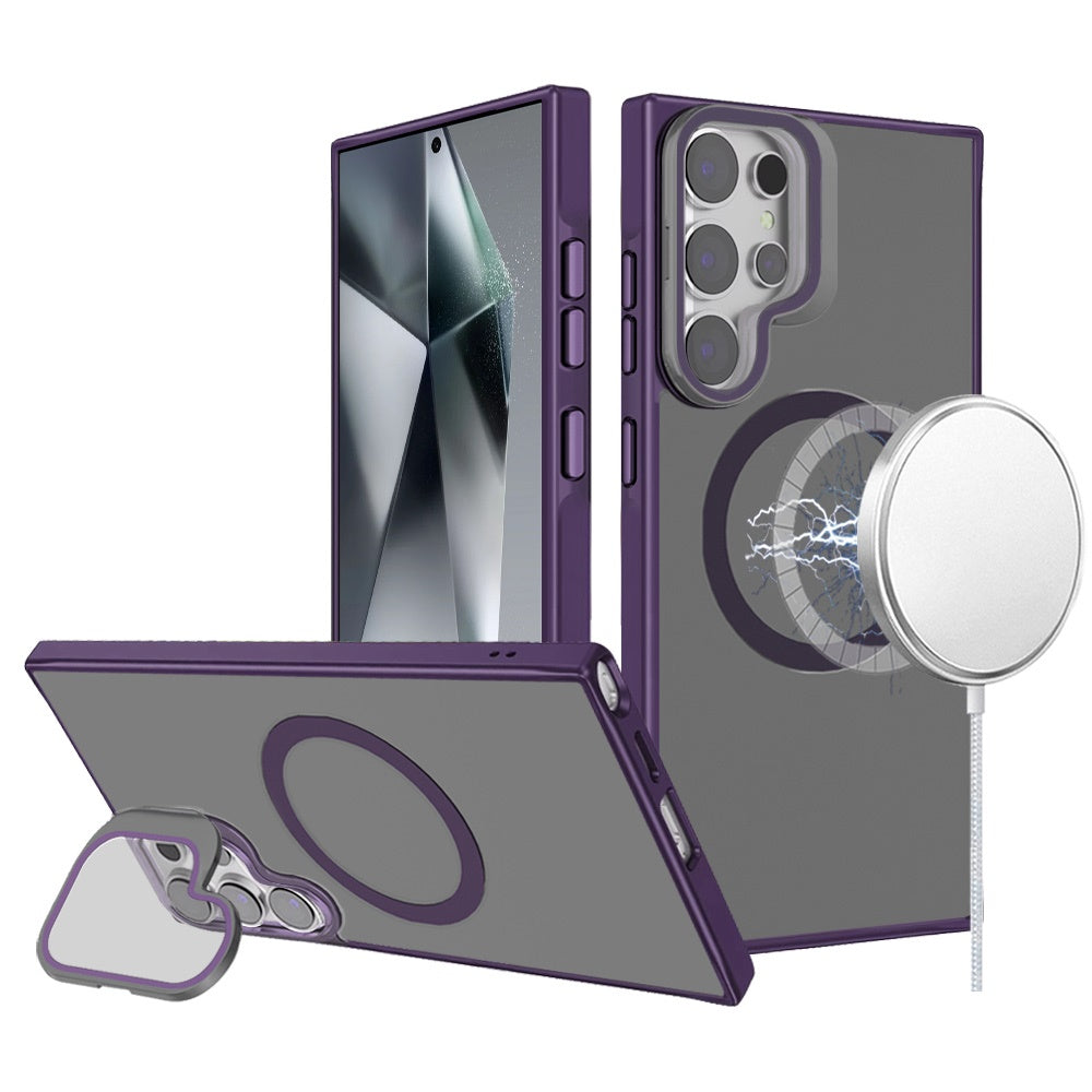 For Samsung Galaxy S25+ /S25 Plus /S24+ Plus Tough HQ Hybrid Case with Aluminum Frame Camera Stand, Compatible with MagSafe, Translucent Matte Shockproof Case Cover