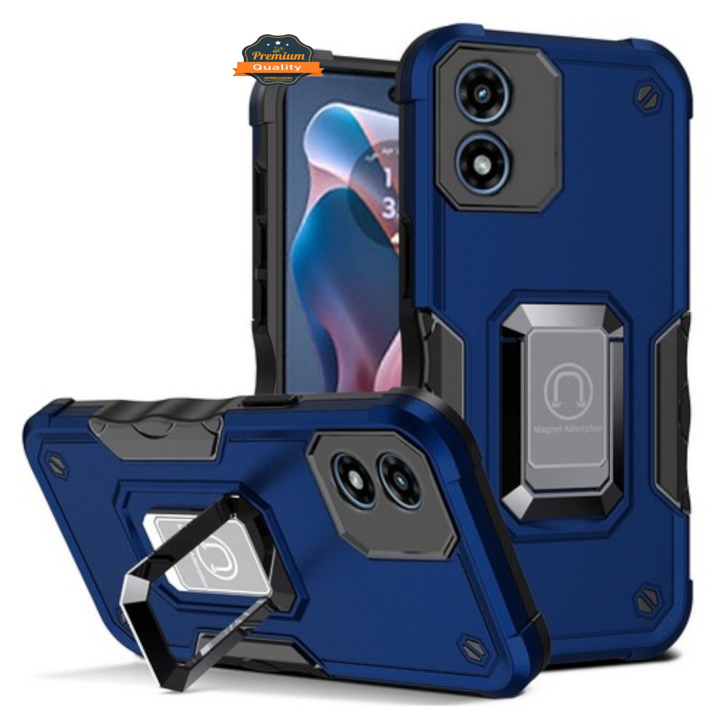 For Motorola Moto G 5G 2025 Heavy Duty Hybrid 2in1 Hard PC & TPU Rugged Bumper Shockproof with Magnetic Ring Kickstand Case Cover