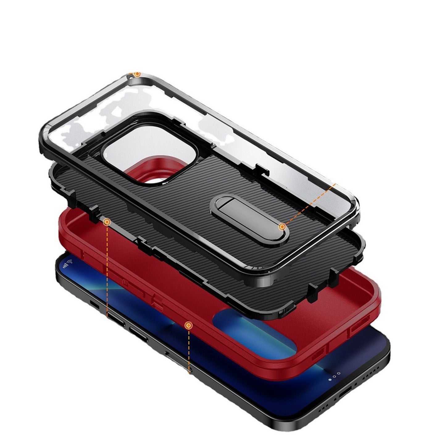 For Apple iPhone 16 (6.1") Hybrid 3 Layers Hard 3in1 Shockproof with Kickstand Heavy Duty Hard TPU Rubber Anti-Drop Case Cover Red