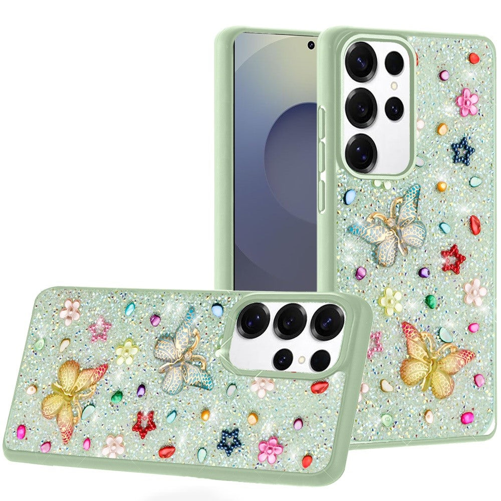 For Samsung Galaxy S25 Ultra Diamond Butterfly 3D Glitter Bling Design, Slim Hybrid Sparkle Protective Cover TPU for Women Girls Case Cover