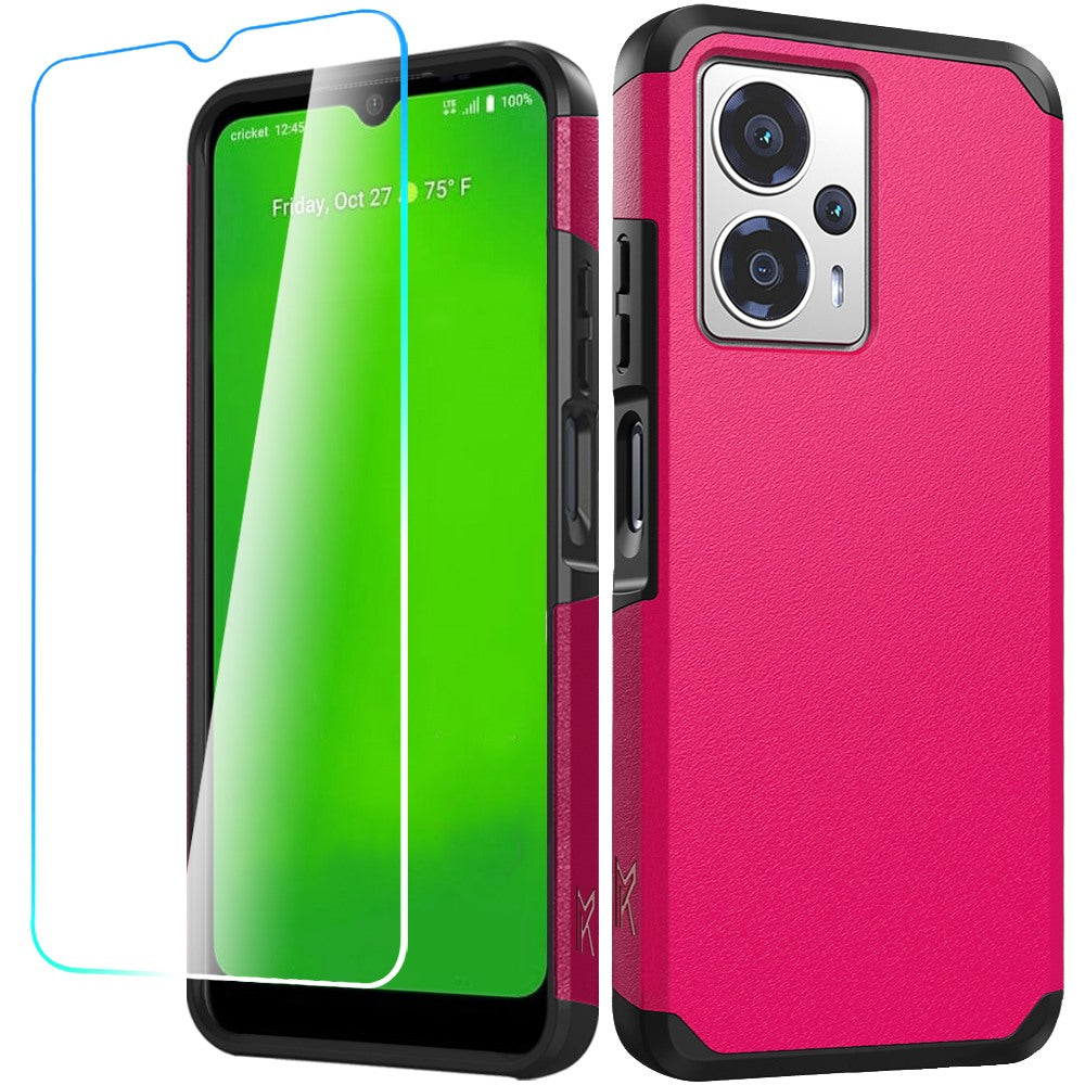 For Cricket Outlast 5G (2024) Tough Shock Absorption Hybrid Dual Layer Hard PC TPU Rubber with Screen Protector Tempered Glass Case Cover