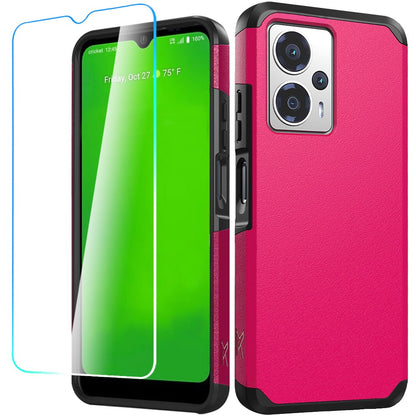 For Cricket Outlast 5G (2024) Tough Shock Absorption Hybrid Dual Layer Hard PC TPU Rubber with Screen Protector Tempered Glass Case Cover