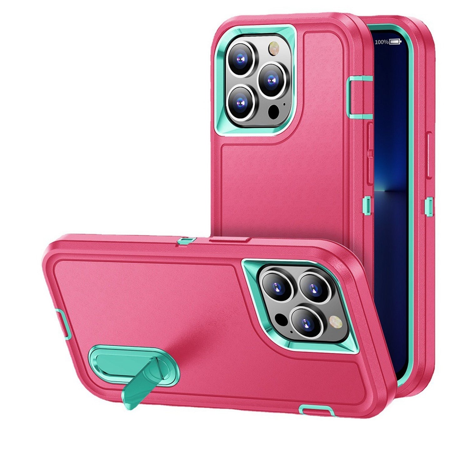 Apple iPhone 16 (6.1") Hybrid 3 Layers Hard 3in1 Shockproof with Kickstand Heavy Duty Hard TPU Rubber Anti-Drop