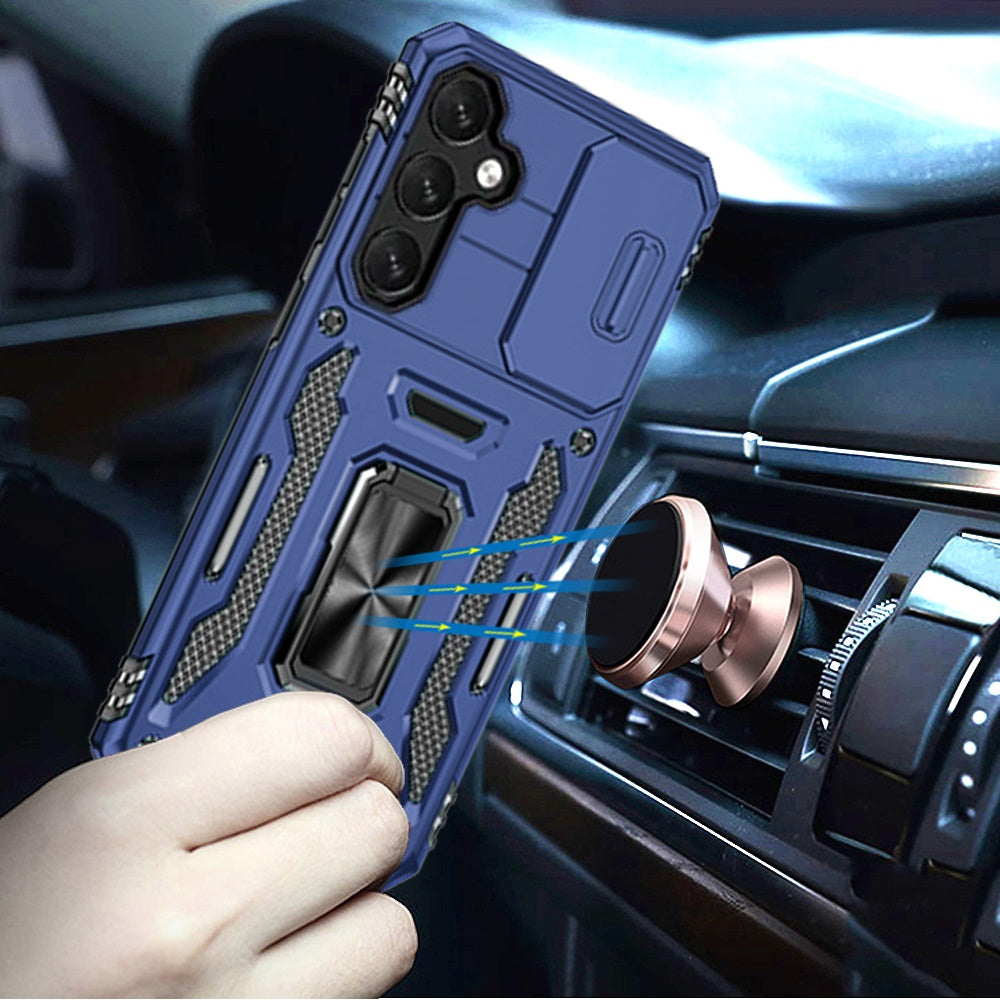 For Motorola Moto G 5G 2025 Tough Hybrid Case with Movable Camera Window & Metal Ring Stand Shockproof Case Cover