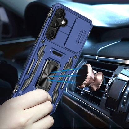 For Motorola Moto G 5G 2025 Tough Hybrid Case with Movable Camera Window & Metal Ring Stand Shockproof Case Cover