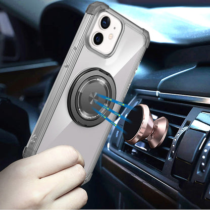 For Samsung Galaxy S22 Ultra Shield Magnetic [Compatible with Magsafe] with 360° Rotatable Ring Holder Invisible Stand Transparent Case Cover Black