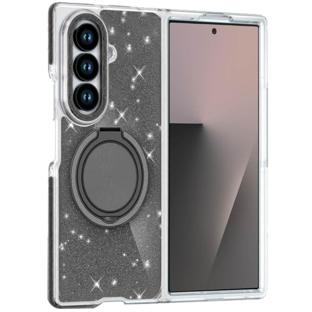 For Samsung Galaxy Z Fold 7 Slim Bling Glitter Sparkly Shimmer Hybrid with Magnetic Ring and 360° Rotational Stand [Compatible with Magsafe] Case Cover