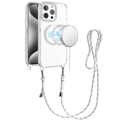 For Apple iPhone 16 Pro Max Clear Magnetic Frame PC Back Shockproof Protective Case with Detachable Lanyard Strap, Compatible with MagSafe Case Cover