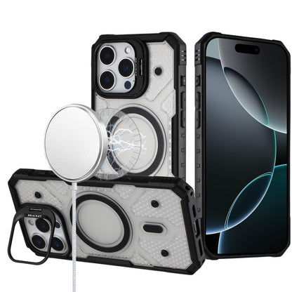 For Apple iPhone 16 Pro Max Transparent Tough Dotted Magnetic Case with Camera Stand & Hybrid Grip Shockproof Case Cover