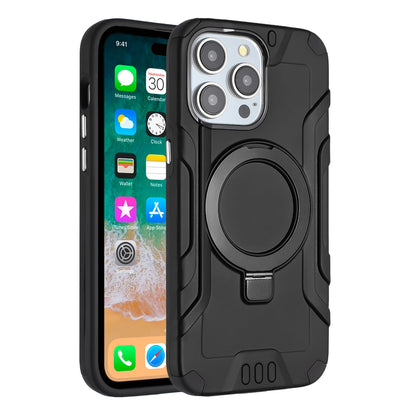 For Apple iPhone 15 /6.1" Brushed Armor Rugged Hybrid with Invisible Magnetic Circle Kickstand Shockproof Hard PC Protective Case Cover -