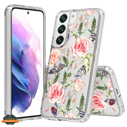 For Samsung Galaxy A26 Floral Pattern Hybrid Transparent TPU Silicone, Shock Absorption Bumper, Hard Back Slim Case Cover