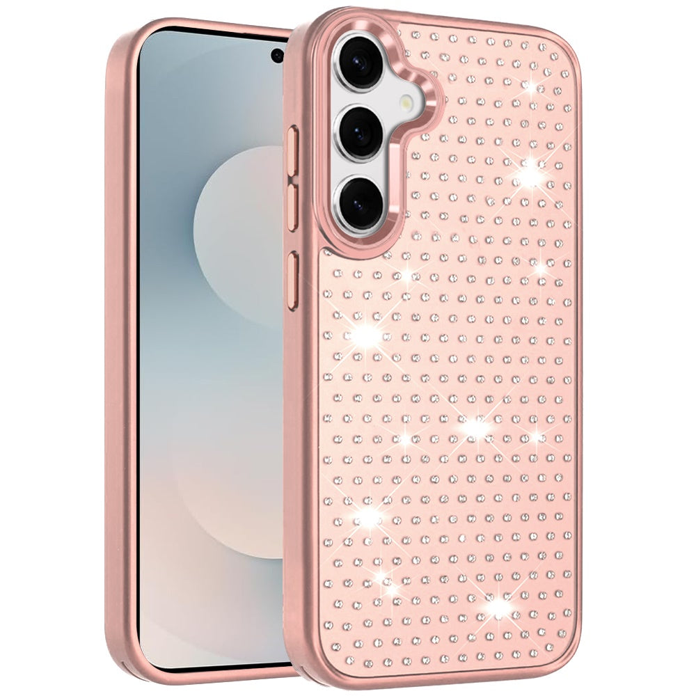 For Samsung Galaxy S25 Fan Edition /Galaxy S25 FE Bling Diamond Metallic, Full Sparkle Chrome Edged Hybrid Protective Shockproof Case Cover