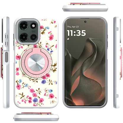 For Motorola Edge 2025 Pattern Design Hybrid with Invisible Ring Stand & Magnetic Back, Shockproof Protective Grip Case Cover